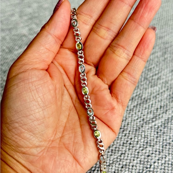 Blue TOPAZ & Green PERIDOT Oval 4x3mm Tennis BRACELET Sterling SILVER 925 NEW - Picture 8 of 10